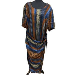Vintage Jaque & Koko Tribal African Aztec midi Faux wrap dress sz 24 wedding‎